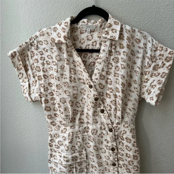 Joie Coady 100% Linen leopard print tan white button midi dress womens XS - Picture 4 of 7